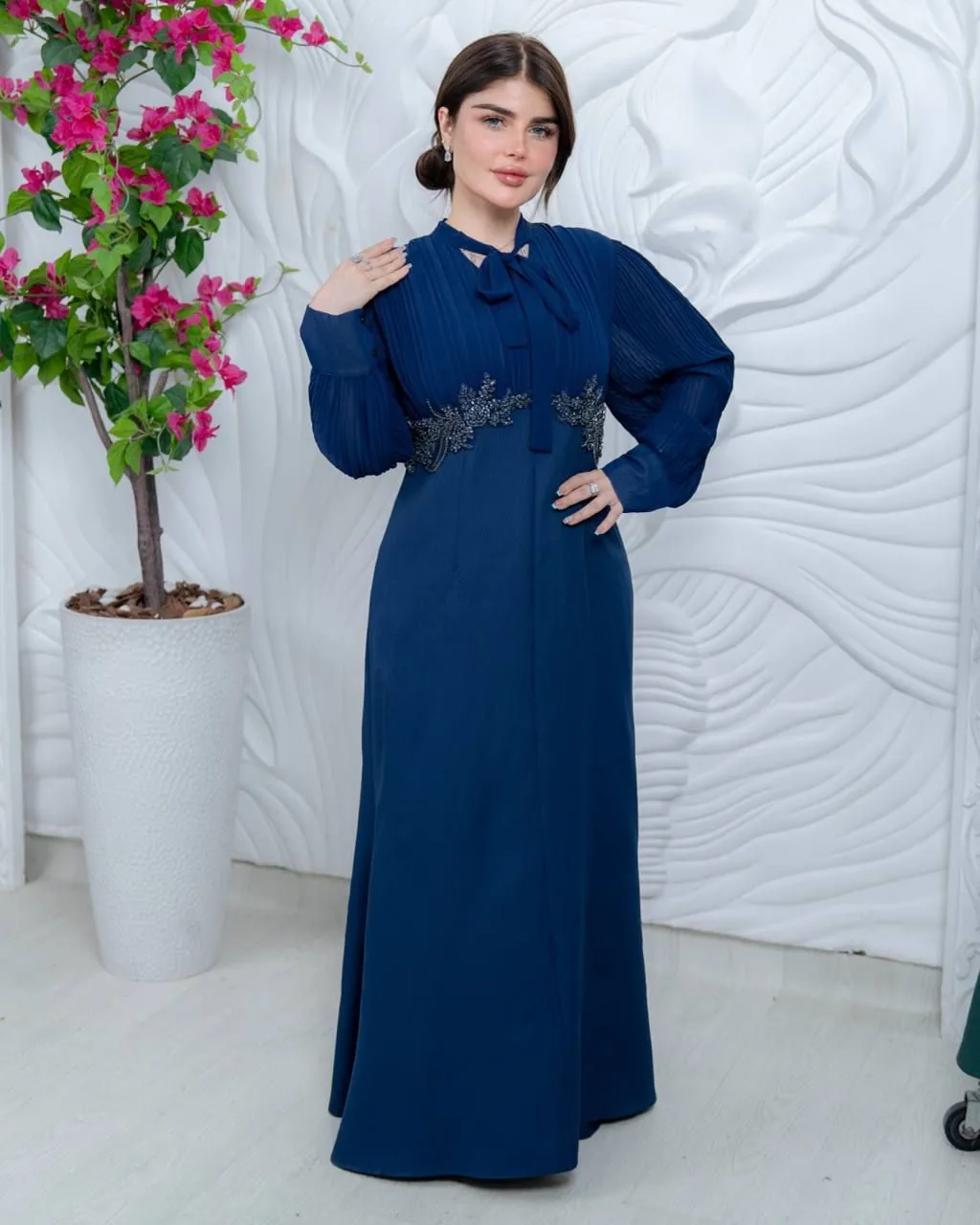 فستان كريب مع شيفون الأصلي رواسي